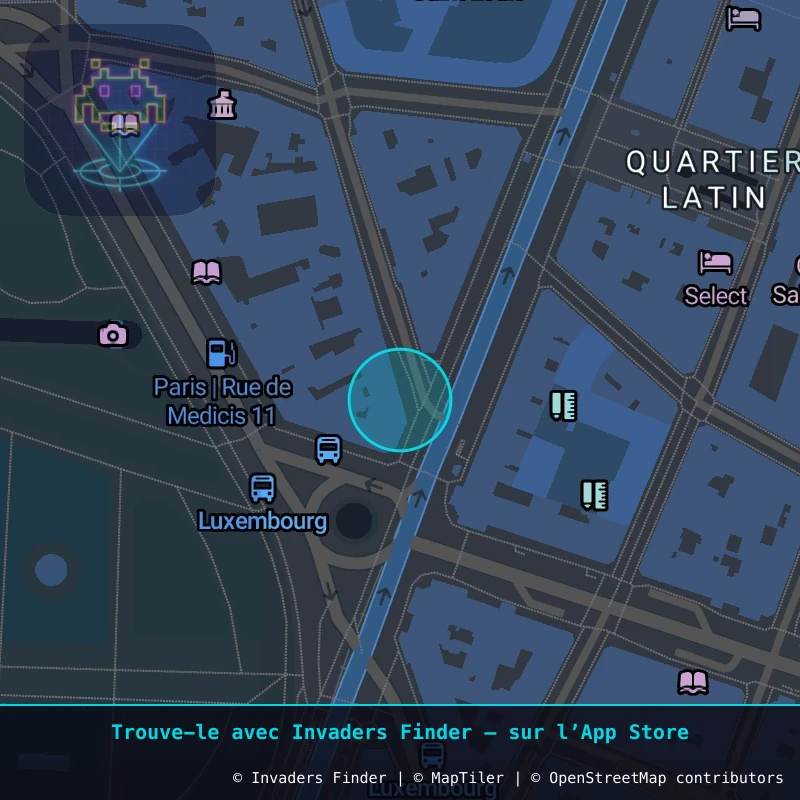 Zone approximative de l'invader PA_1203, dans le quartier 6e arrondissement de Paris à Paris. Emplacement exact disponible dans l'app Invaders Finder.