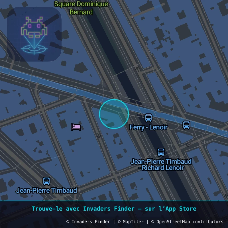 Zone approximative de l'invader PA_1206, dans le quartier 11e arrondissement de Paris à Paris. Emplacement exact disponible dans l'app Invaders Finder.