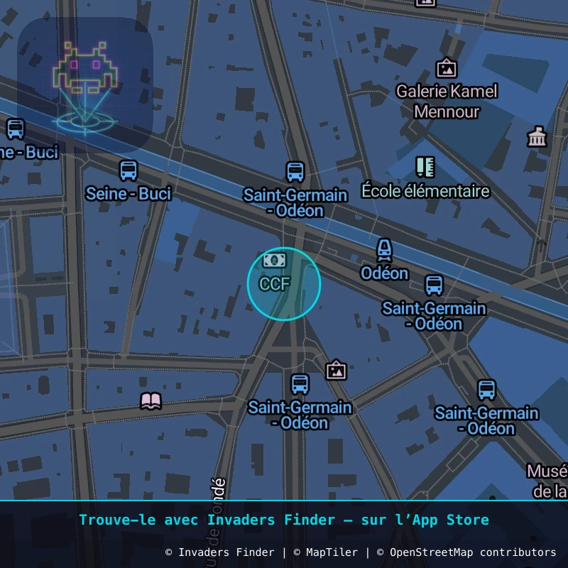 Zone approximative de l'invader PA_1209, dans le quartier 6e arrondissement de Paris à Paris. Emplacement exact disponible dans l'app Invaders Finder.