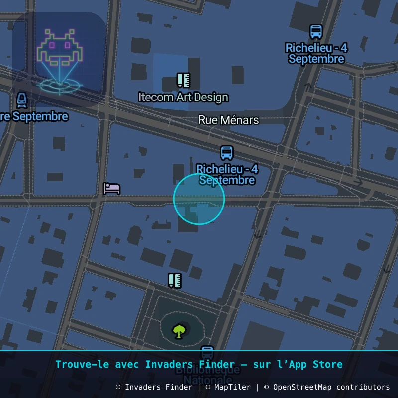 Zone approximative de l'invader PA_1210, dans le quartier 2e arrondissement de Paris à Paris. Emplacement exact disponible dans l'app Invaders Finder.