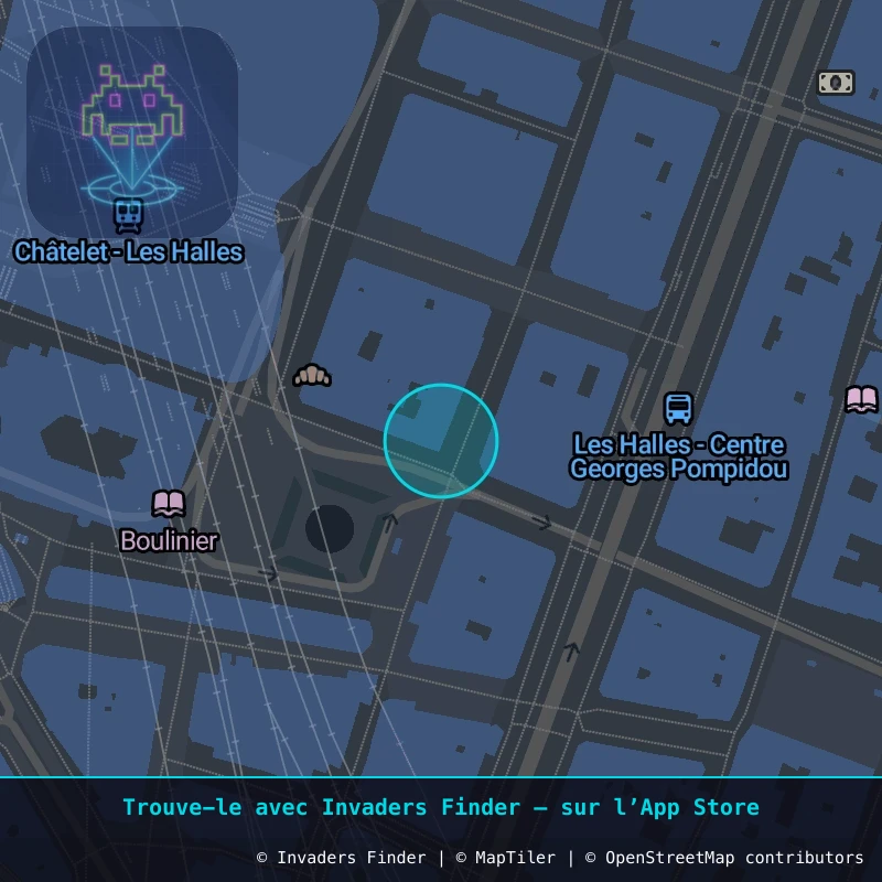 Zone approximative de l'invader PA_1213, dans le quartier 1er arrondissement de Paris à Paris. Emplacement exact disponible dans l'app Invaders Finder.