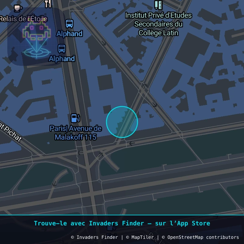 Zone approximative de l'invader PA_1216, dans le quartier 16e arrondissement de Paris à Paris. Emplacement exact disponible dans l'app Invaders Finder.