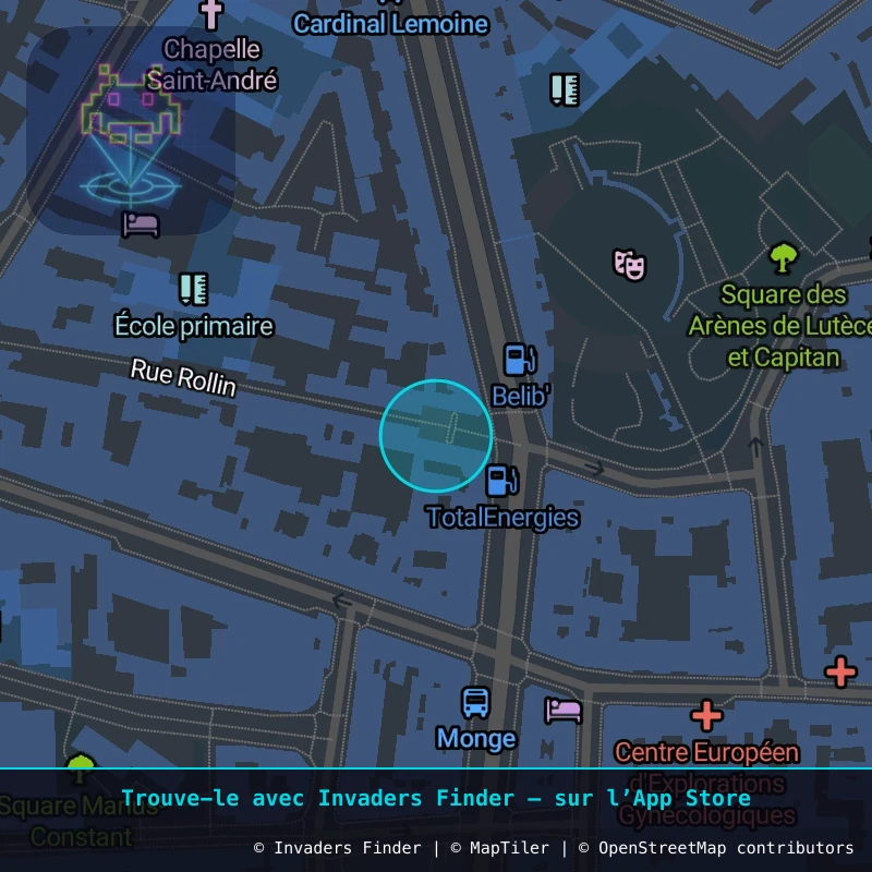 Zone approximative de l'invader PA_1221, dans le quartier 5e arrondissement de Paris à Paris. Emplacement exact disponible dans l'app Invaders Finder.