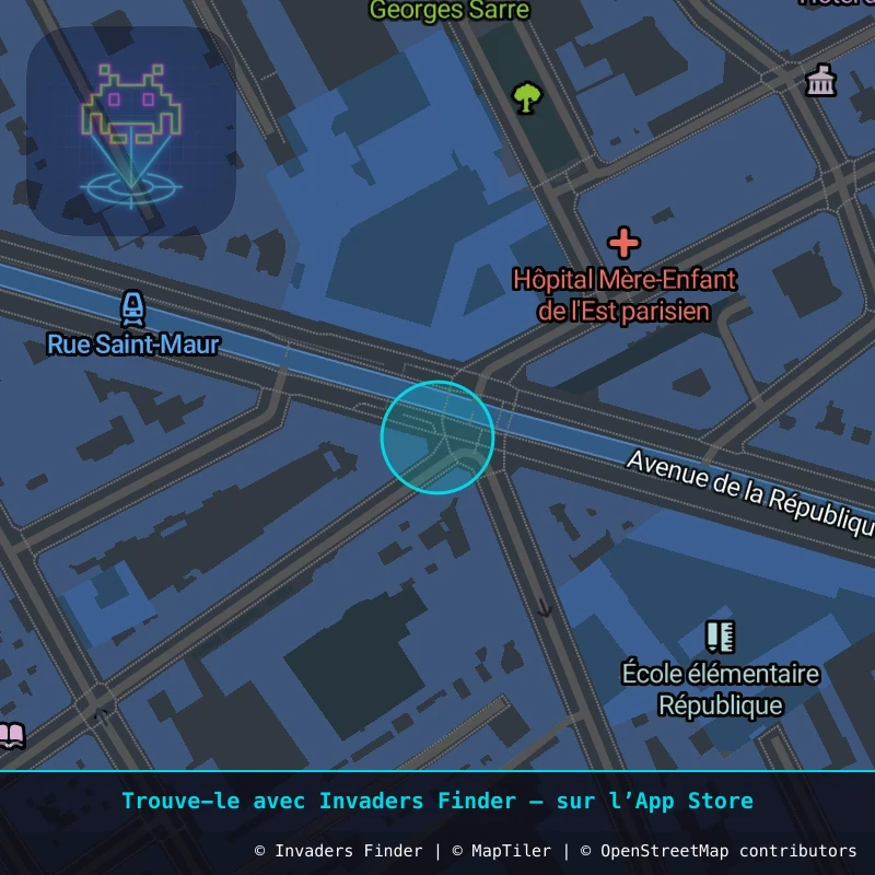 Zone approximative de l'invader PA_1222, dans le quartier 11e arrondissement de Paris à Paris. Emplacement exact disponible dans l'app Invaders Finder.
