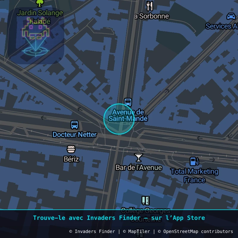 Zone approximative de l'invader PA_1224, dans le quartier 12e arrondissement de Paris à Paris. Emplacement exact disponible dans l'app Invaders Finder.