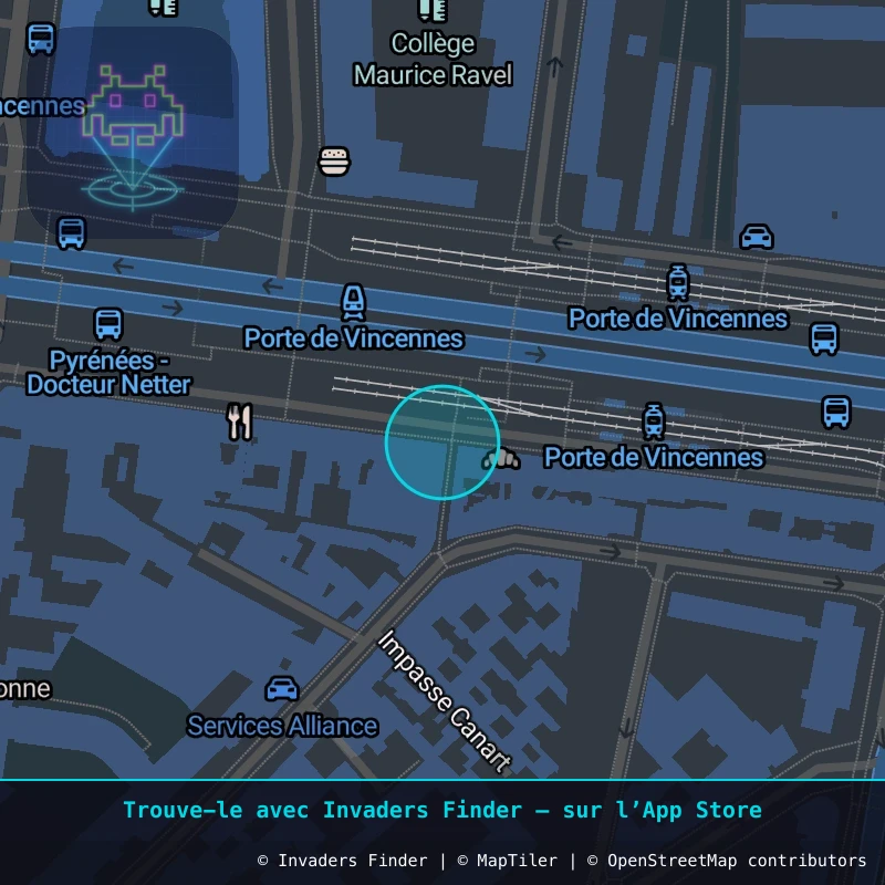 Zone approximative de l'invader PA_1225, dans le quartier 12e arrondissement de Paris à Paris. Emplacement exact disponible dans l'app Invaders Finder.