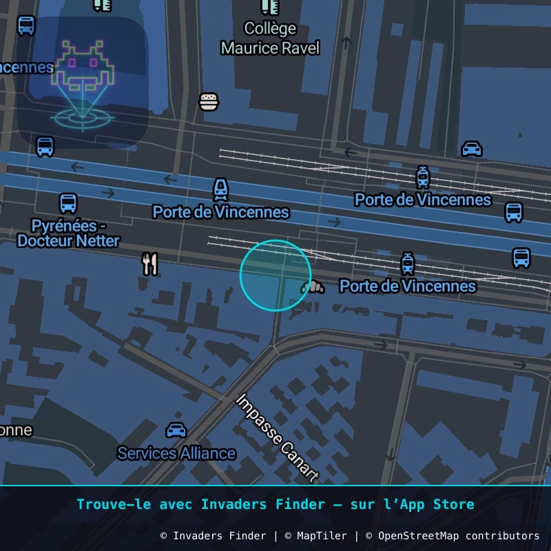 Zone approximative de l'invader PA_1226, dans le quartier 12e arrondissement de Paris à Paris. Emplacement exact disponible dans l'app Invaders Finder.