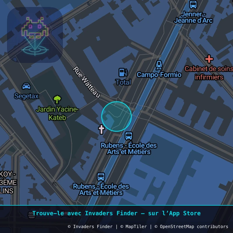 Zone approximative de l'invader PA_1228, dans le quartier 13e arrondissement de Paris à Paris. Emplacement exact disponible dans l'app Invaders Finder.