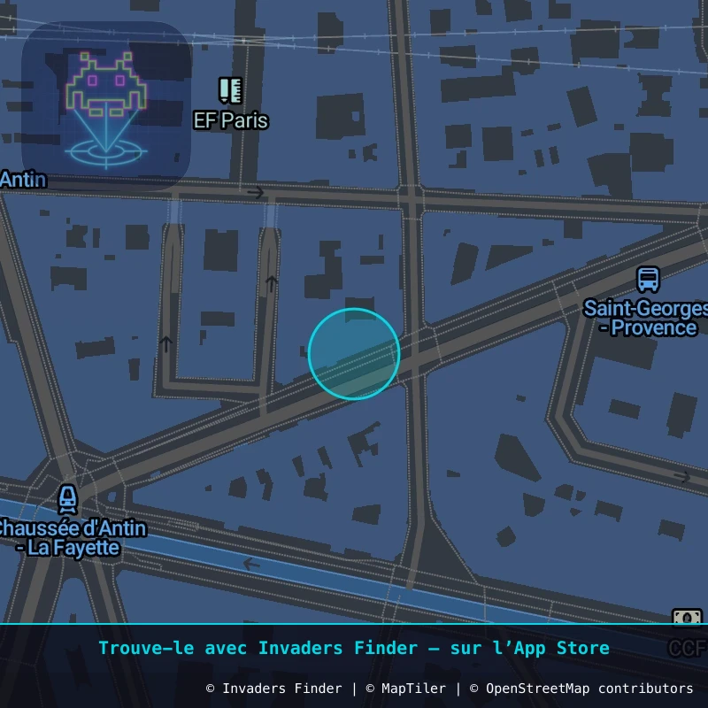 Zone approximative de l'invader PA_1230, dans le quartier 9e arrondissement de Paris à Paris. Emplacement exact disponible dans l'app Invaders Finder.
