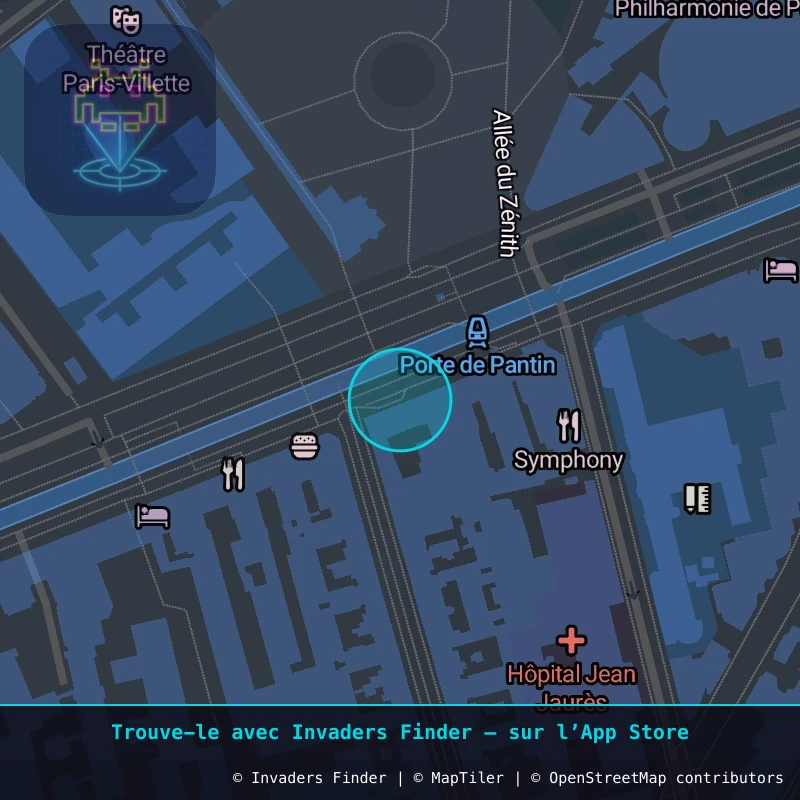 Zone approximative de l'invader PA_1231, dans le quartier 19e arrondissement de Paris à Paris. Emplacement exact disponible dans l'app Invaders Finder.