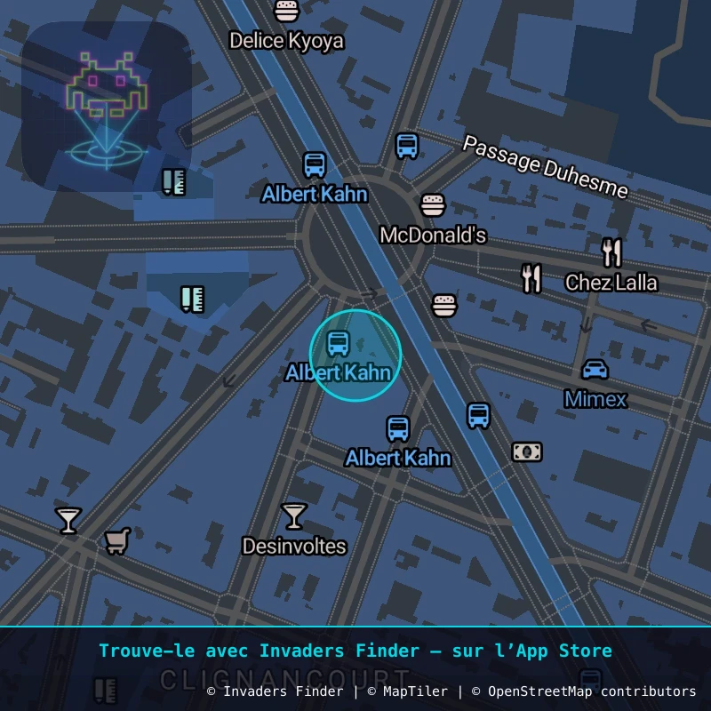 Zone approximative de l'invader PA_1232, dans le quartier 18e arrondissement de Paris à Paris. Emplacement exact disponible dans l'app Invaders Finder.
