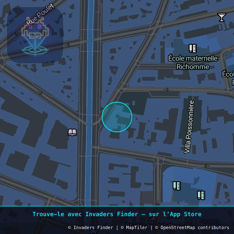 Zone approximative de l'invader PA_1233, dans le quartier 18e arrondissement de Paris à Paris. Emplacement exact disponible dans l'app Invaders Finder.