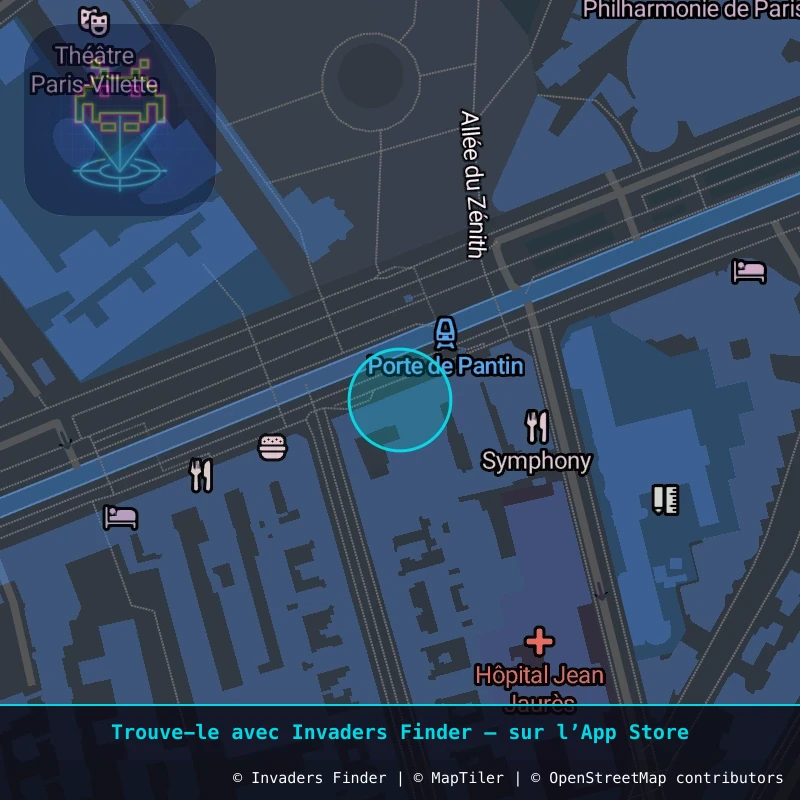 Zone approximative de l'invader PA_1237, dans le quartier 19e arrondissement de Paris à Paris. Emplacement exact disponible dans l'app Invaders Finder.