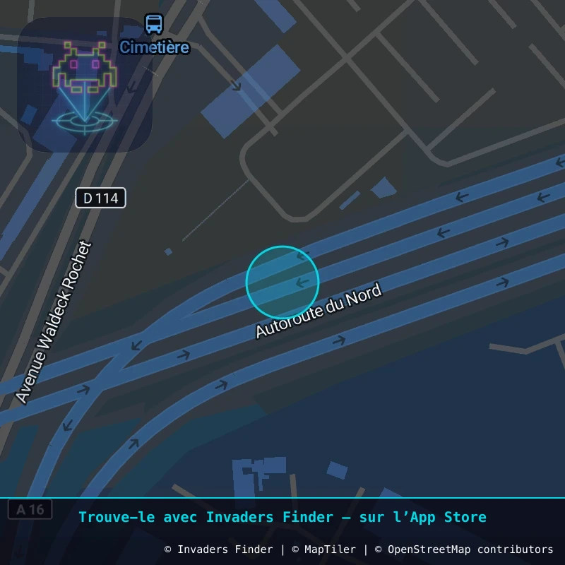 Zone approximative de l'invader PA_1238, dans le quartier Paris métropolitain (PA93) à Paris. Emplacement exact disponible dans l'app Invaders Finder.