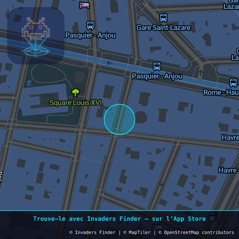Zone approximative de l'invader PA_124, dans le quartier 8e arrondissement de Paris à Paris. Emplacement exact disponible dans l'app Invaders Finder.
