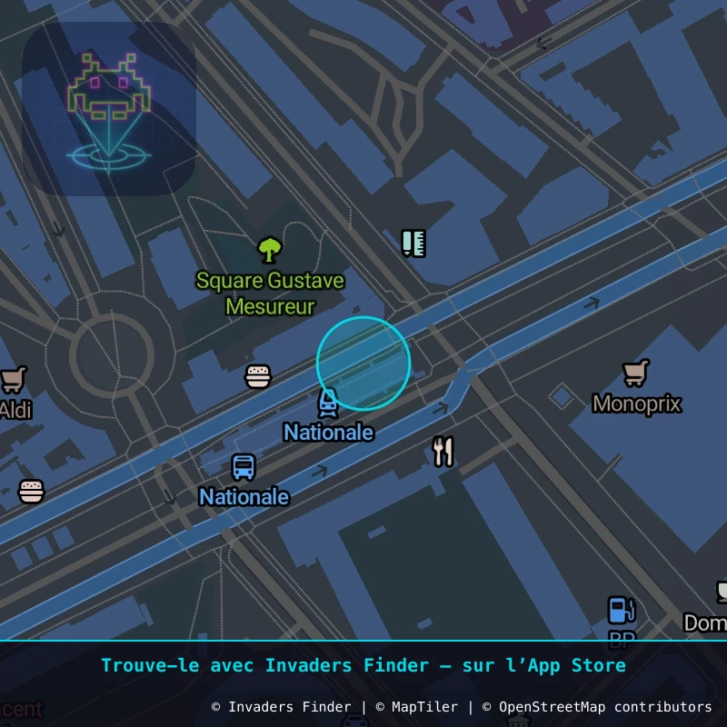 Zone approximative de l'invader PA_1240, dans le quartier 13e arrondissement de Paris à Paris. Emplacement exact disponible dans l'app Invaders Finder.