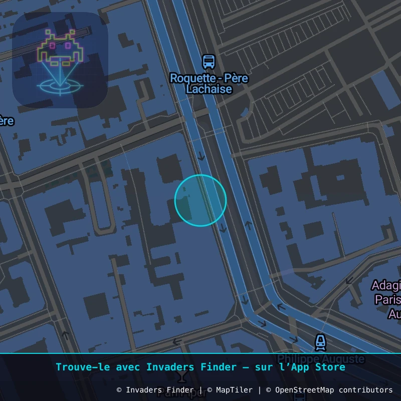 Zone approximative de l'invader PA_1243, dans le quartier 11e arrondissement de Paris à Paris. Emplacement exact disponible dans l'app Invaders Finder.