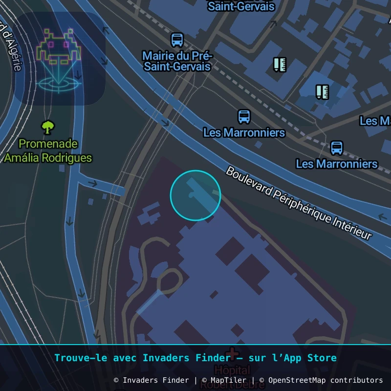 Zone approximative de l'invader PA_1247, dans le quartier 19e arrondissement de Paris à Paris. Emplacement exact disponible dans l'app Invaders Finder.