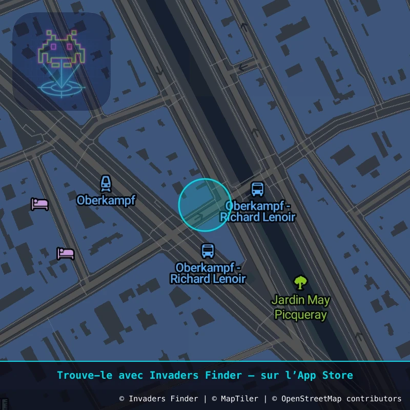 Zone approximative de l'invader PA_1248, dans le quartier 11e arrondissement de Paris à Paris. Emplacement exact disponible dans l'app Invaders Finder.