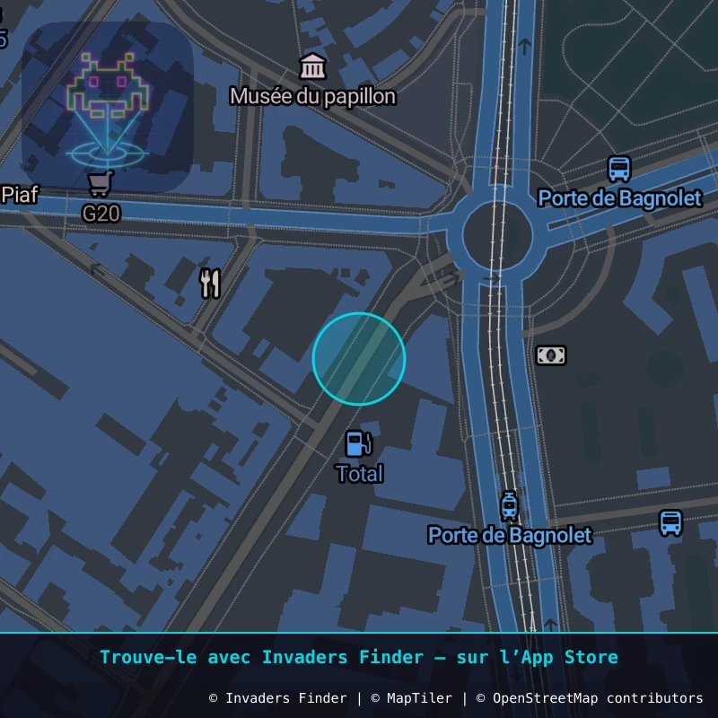 Zone approximative de l'invader PA_1250, dans le quartier 20e arrondissement de Paris à Paris. Emplacement exact disponible dans l'app Invaders Finder.