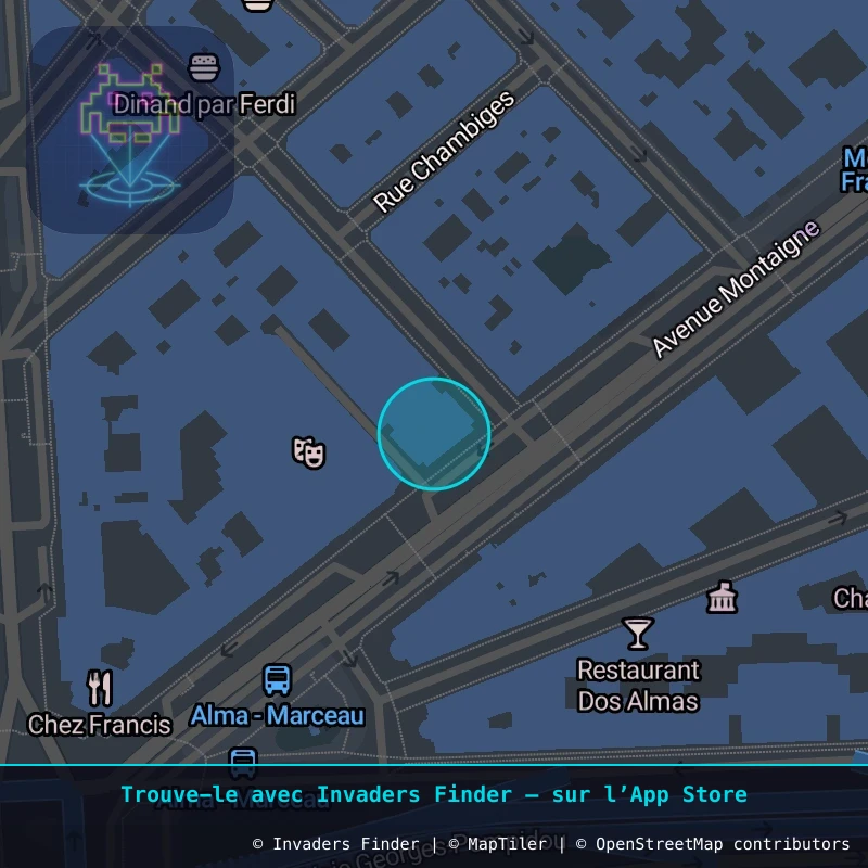 Zone approximative de l'invader PA_1253, dans le quartier 8e arrondissement de Paris à Paris. Emplacement exact disponible dans l'app Invaders Finder.