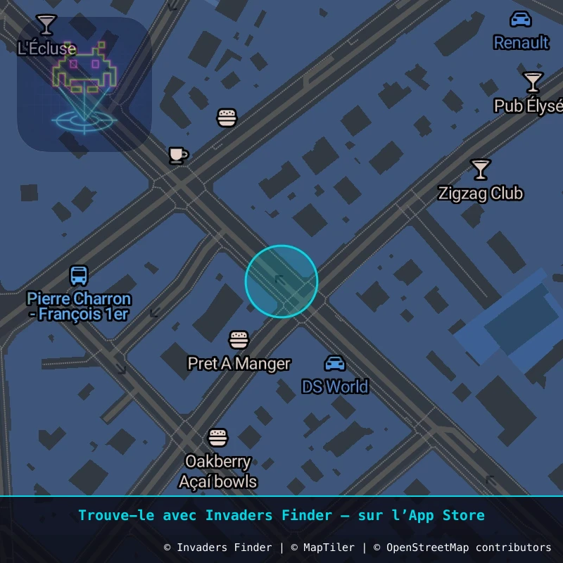 Zone approximative de l'invader PA_1254, dans le quartier 8e arrondissement de Paris à Paris. Emplacement exact disponible dans l'app Invaders Finder.