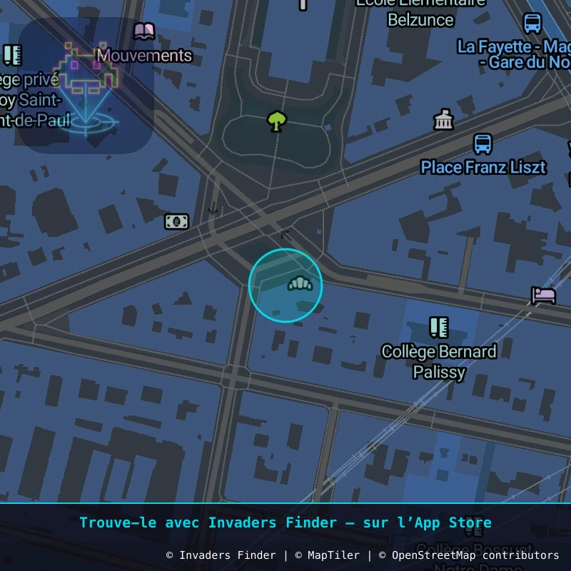 Zone approximative de l'invader PA_1256, dans le quartier 10e arrondissement de Paris à Paris. Emplacement exact disponible dans l'app Invaders Finder.