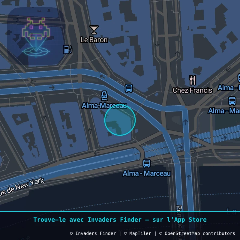 Zone approximative de l'invader PA_1257, dans le quartier 16e arrondissement de Paris à Paris. Emplacement exact disponible dans l'app Invaders Finder.