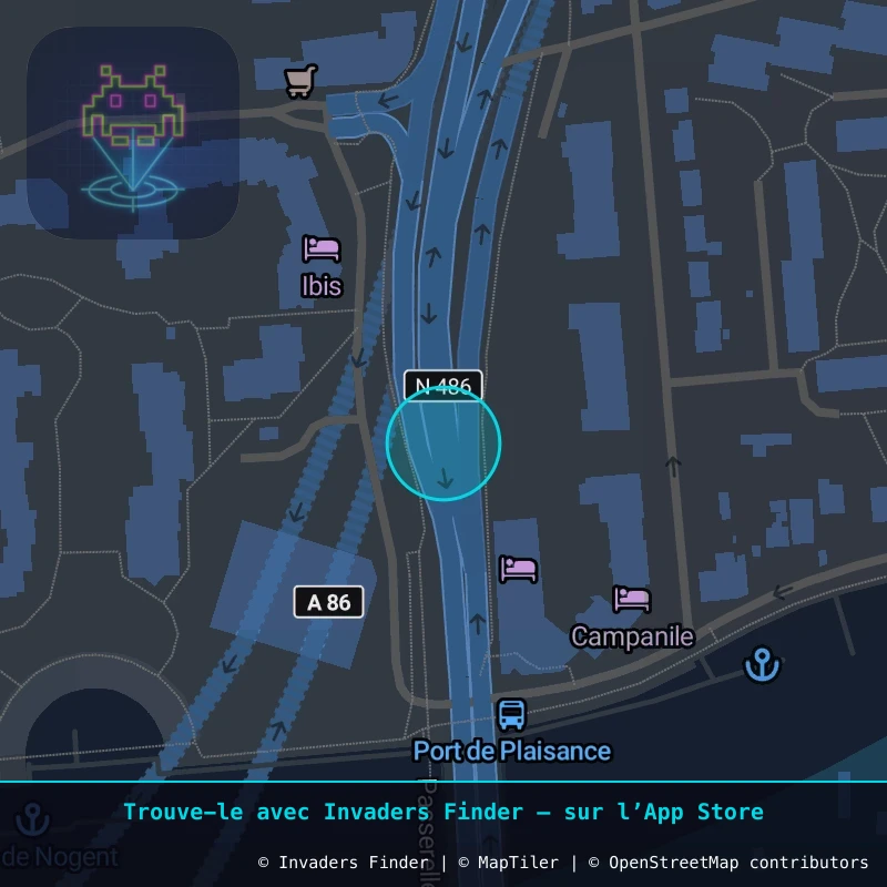 Zone approximative de l'invader PA_1259, dans le quartier Paris métropolitain (PA94) à Paris. Emplacement exact disponible dans l'app Invaders Finder.