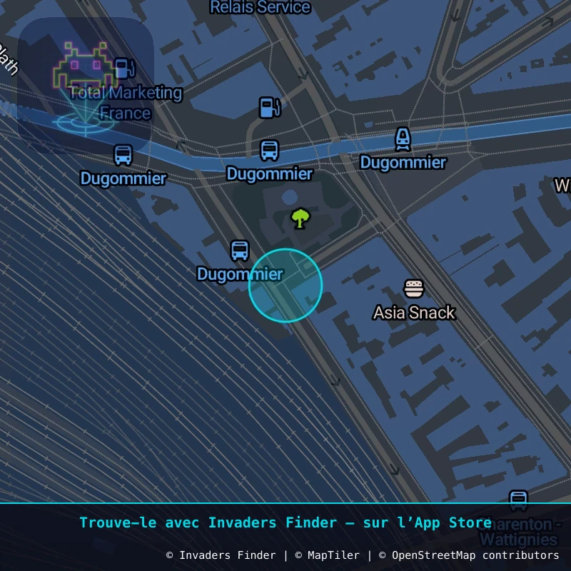 Zone approximative de l'invader PA_1261, dans le quartier 12e arrondissement de Paris à Paris. Emplacement exact disponible dans l'app Invaders Finder.