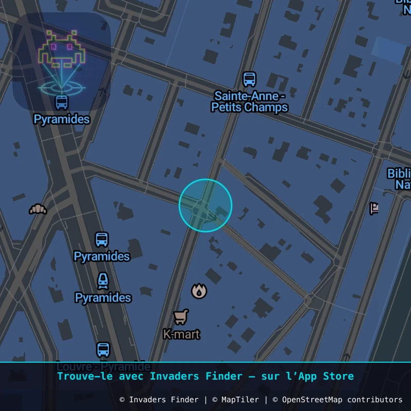 Zone approximative de l'invader PA_1269, dans le quartier 1er arrondissement de Paris à Paris. Emplacement exact disponible dans l'app Invaders Finder.