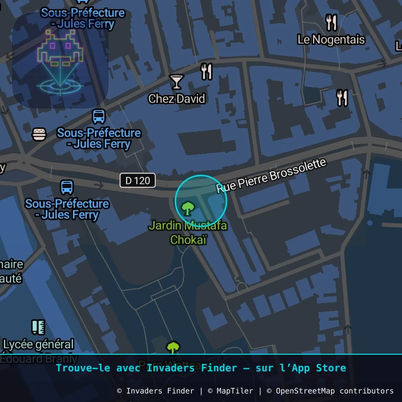 Zone approximative de l'invader PA_1271, dans le quartier Paris métropolitain (PA94) à Paris. Emplacement exact disponible dans l'app Invaders Finder.
