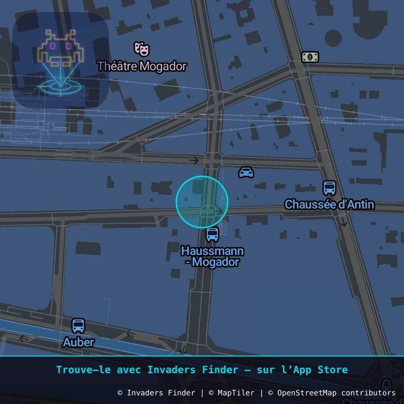 Zone approximative de l'invader PA_1278, dans le quartier 9e arrondissement de Paris à Paris. Emplacement exact disponible dans l'app Invaders Finder.