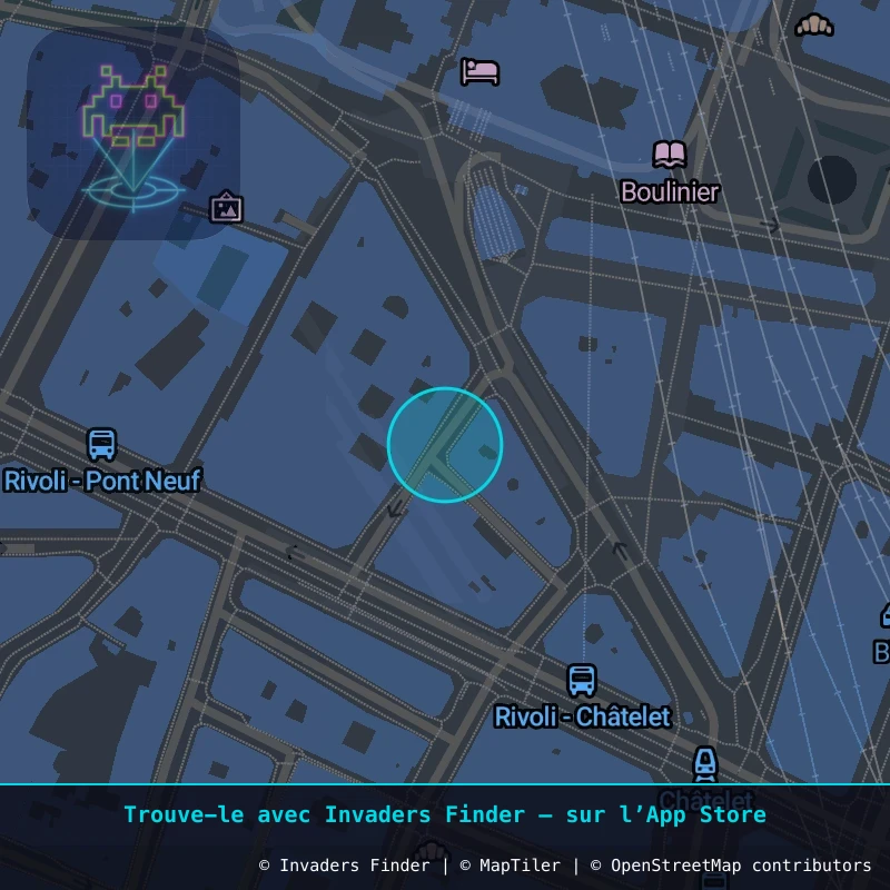 Zone approximative de l'invader PA_1283, dans le quartier 1er arrondissement de Paris à Paris. Emplacement exact disponible dans l'app Invaders Finder.