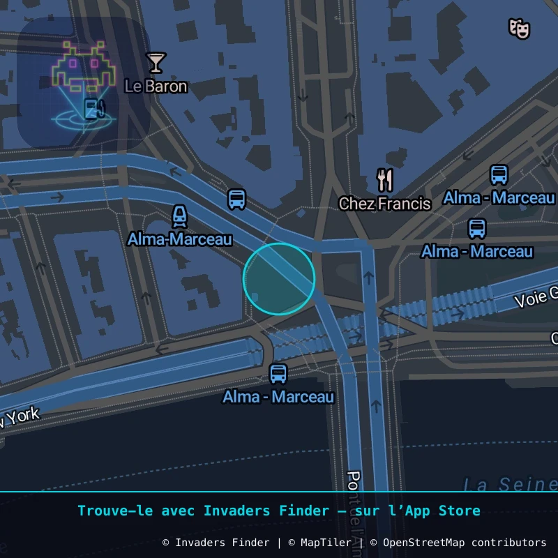 Zone approximative de l'invader PA_1289, dans le quartier 16e arrondissement de Paris à Paris. Emplacement exact disponible dans l'app Invaders Finder.
