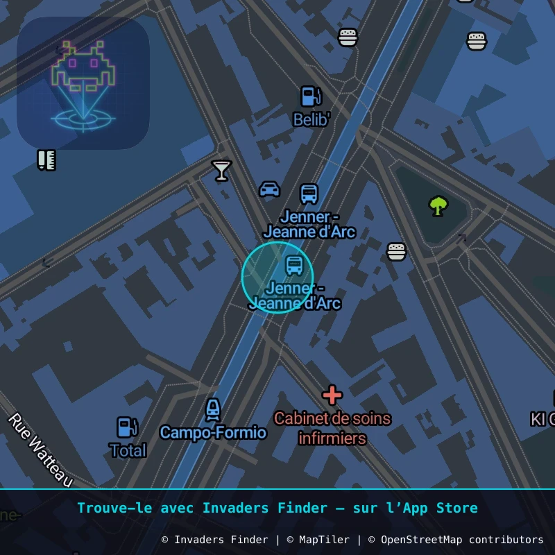Zone approximative de l'invader PA_1293, dans le quartier 13e arrondissement de Paris à Paris. Emplacement exact disponible dans l'app Invaders Finder.