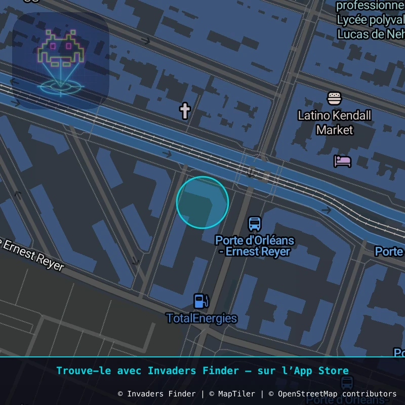 Zone approximative de l'invader PA_1296, dans le quartier 14e arrondissement de Paris à Paris. Emplacement exact disponible dans l'app Invaders Finder.