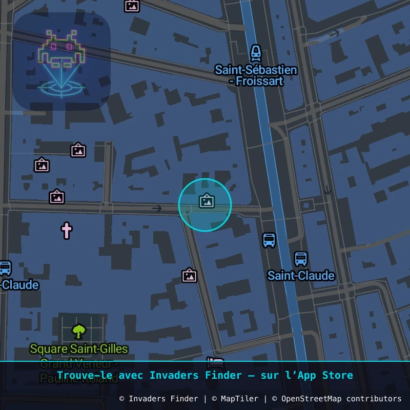 Zone approximative de l'invader PA_1303, dans le quartier 3e arrondissement de Paris à Paris. Emplacement exact disponible dans l'app Invaders Finder.