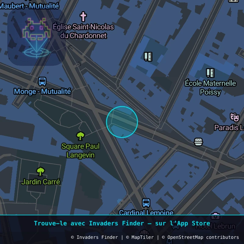 Zone approximative de l'invader PA_1304, dans le quartier 5e arrondissement de Paris à Paris. Emplacement exact disponible dans l'app Invaders Finder.