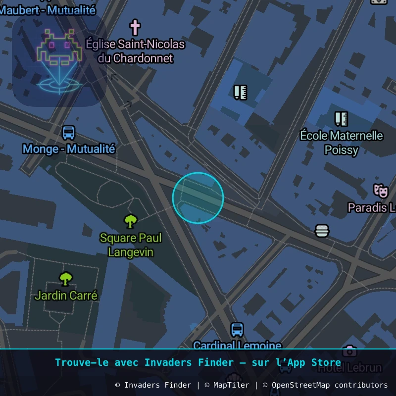 Zone approximative de l'invader PA_1305, dans le quartier 5e arrondissement de Paris à Paris. Emplacement exact disponible dans l'app Invaders Finder.