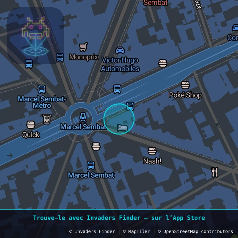 Zone approximative de l'invader PA_1308, dans le quartier Paris métropolitain (PA92) à Paris. Emplacement exact disponible dans l'app Invaders Finder.