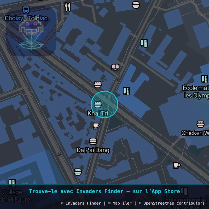Zone approximative de l'invader PA_1316, dans le quartier 13e arrondissement de Paris à Paris. Emplacement exact disponible dans l'app Invaders Finder.