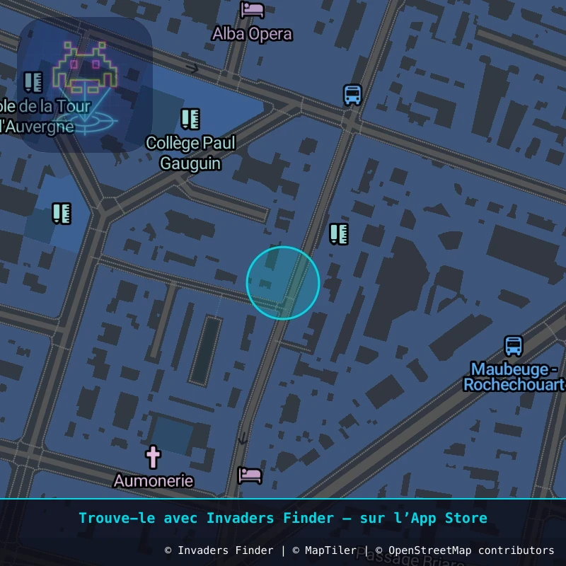 Zone approximative de l'invader PA_1319, dans le quartier 9e arrondissement de Paris à Paris. Emplacement exact disponible dans l'app Invaders Finder.