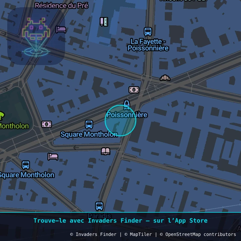 Zone approximative de l'invader PA_1321, dans le quartier 9e arrondissement de Paris à Paris. Emplacement exact disponible dans l'app Invaders Finder.