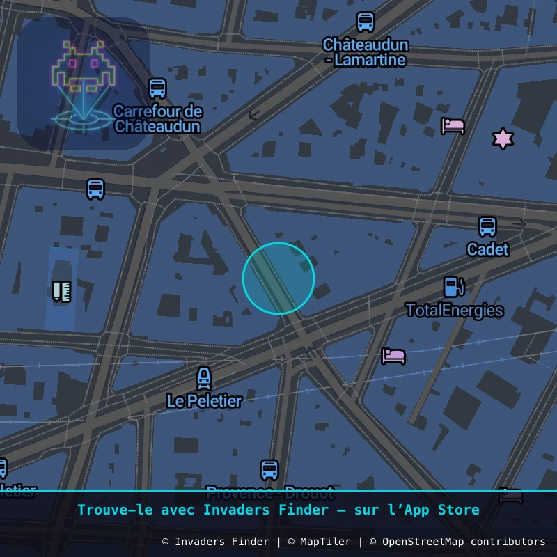 Zone approximative de l'invader PA_1322, dans le quartier 9e arrondissement de Paris à Paris. Emplacement exact disponible dans l'app Invaders Finder.