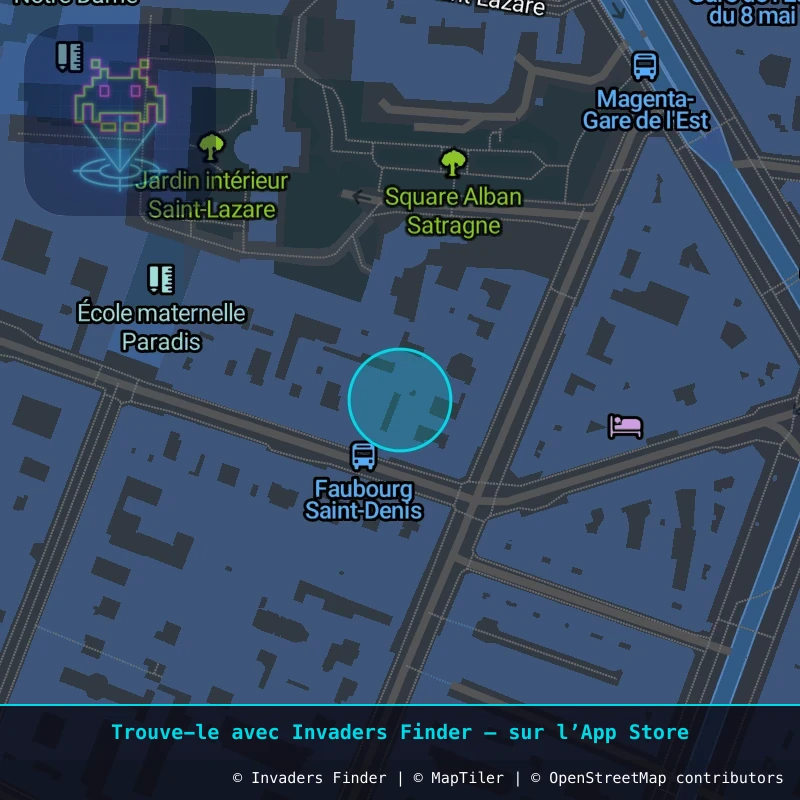 Zone approximative de l'invader PA_1324, dans le quartier 10e arrondissement de Paris à Paris. Emplacement exact disponible dans l'app Invaders Finder.