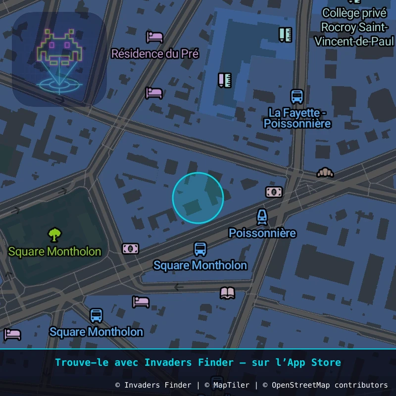 Zone approximative de l'invader PA_1326, dans le quartier 9e arrondissement de Paris à Paris. Emplacement exact disponible dans l'app Invaders Finder.