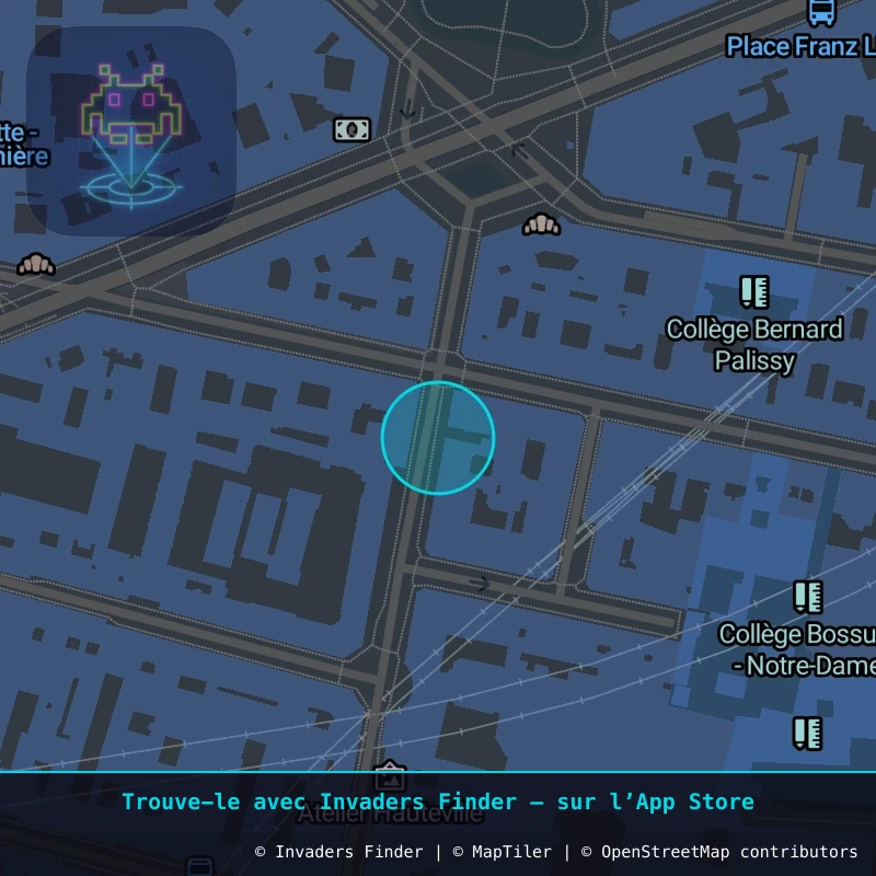 Zone approximative de l'invader PA_1327, dans le quartier 10e arrondissement de Paris à Paris. Emplacement exact disponible dans l'app Invaders Finder.