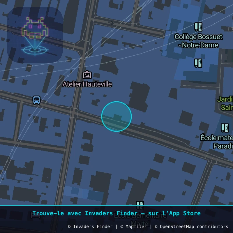 Zone approximative de l'invader PA_1328, dans le quartier 10e arrondissement de Paris à Paris. Emplacement exact disponible dans l'app Invaders Finder.