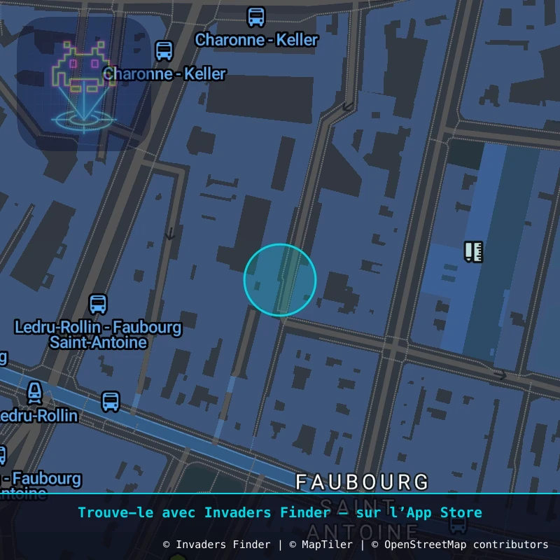 Zone approximative de l'invader PA_133, dans le quartier 11e arrondissement de Paris à Paris. Emplacement exact disponible dans l'app Invaders Finder.